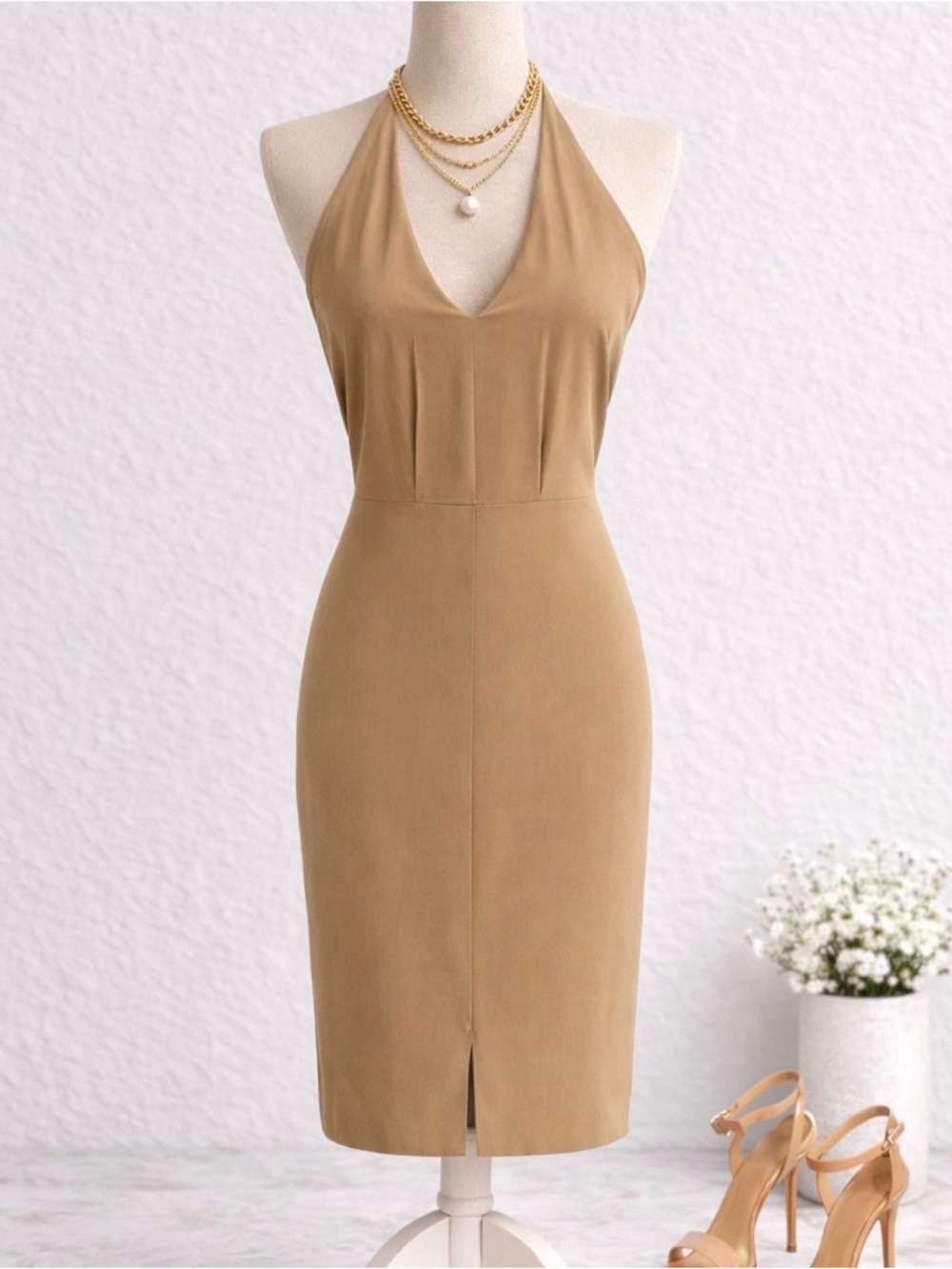 Banana Republic Camel Halter Midi Dress